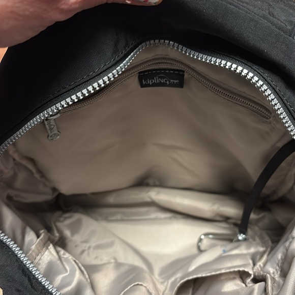 Kipling Black Backpack.  Silver zippers and buckles - Picture 3 of 7